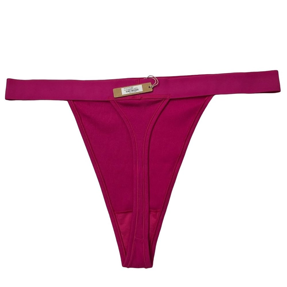 SKIMS Cotton Rib Thong Raspberry Womens 4X - Picture 2 of 9